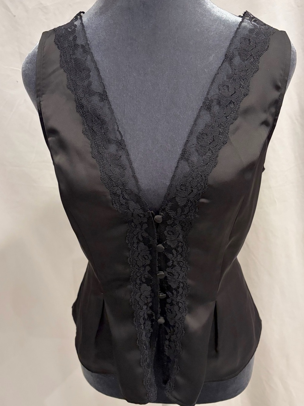 Black Lace-Trim Satin Top